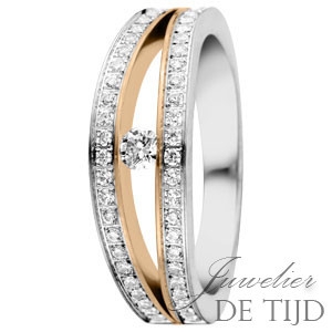 Gouden solitaire ring met briljant geslepen diamant
