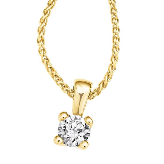 Afstudeeralbum knecht Toepassing 14 karaats geel gouden colitaire diamant hanger met collier | Juwelier de  Tijd