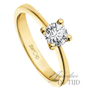 Gouden solitaire ring met 1,00ct briljant geslepen diamant