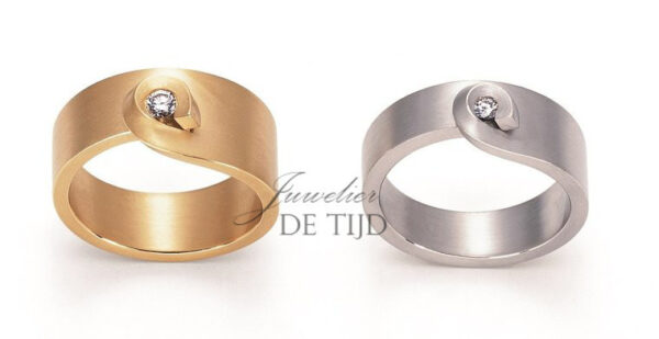 Gouden design tourbillon ring met briljant geslepen diamant