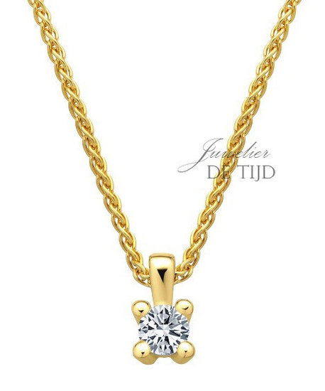 Vaardig bevroren Product 14 karaats geel gouden hanger met 0,15crt briljant geslepen diamant |  Juwelier de Tijd