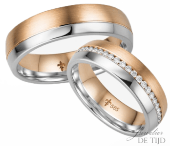 14 karaats Bi-color rosé/wit gouden trouwringen Léonie