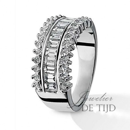 18 karaats wit gouden ring met baguette diamant en briljanten Juwelier de Tijd