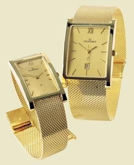 14 karaats geel gouden horloge met gouden milanese band.