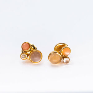 18 karaats rosé gouden oorstekers Tremolo met maansteen en prasioliet