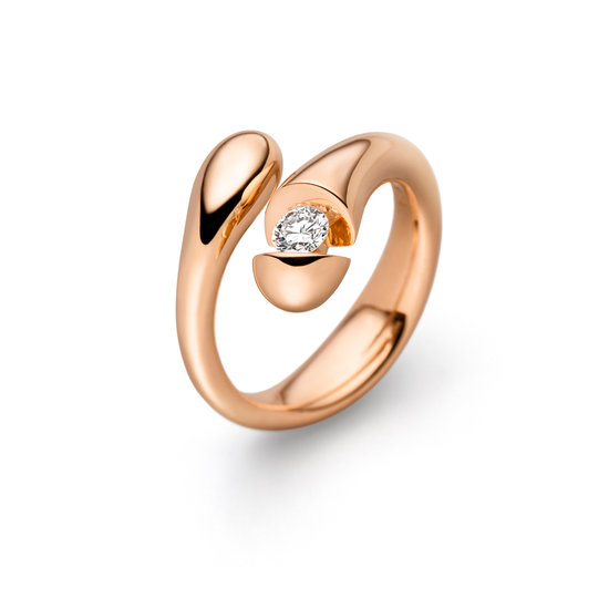 Design ring Calla hoogglans met één briljant geslepen diamant