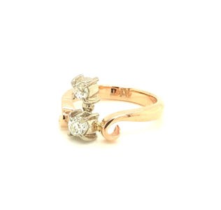 14 karaats roodgouden ring vintage stijl met oud slijpsel diamant