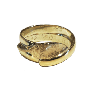 Geelgouden ring met vingerafdruk met bladmotief