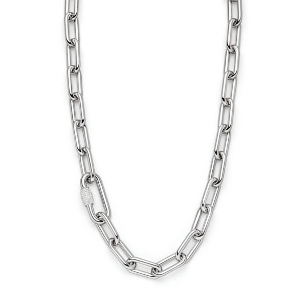 Platina950 schakel collier met briljant geslepen diamanten
