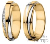 Bi-color geel/wit gouden Trouwringen 5mm breed met diamant