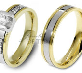 Bi-color geel/wit gouden ringen 5mm breed met briljanten