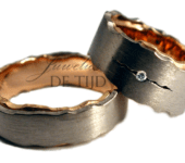 Bi-color rosé/wit gouden BlendedTrouwringen met briljant geslepen diamant