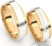 Bi-color geel/wit gouden Trouwringen met 10 briljant geslepen diamanten