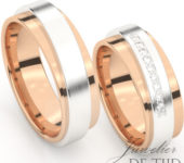 Bi-color rosé/wit gouden Trouwringen met 10 briljant geslepen diamanten
