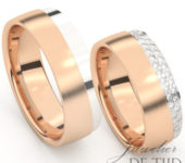 Bi-color rosé/wit gouden Trouwringen met briljant geslepen diamanten
