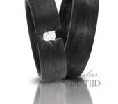carbon Trouwringen 6mm breed met 0,10ct briljant