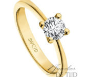 14 karaats geel gouden solitaire ring met briljant geslepen diamant