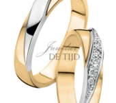 Bi-color geel/wit gouden Trouwringen 4mm met 5 briljanten