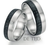 Palladium met carbon Trouwringen en 7 briljant geslepen diamanten 7mm breed