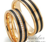 Abrikoos gouden met carbon Trouwringen en 15 briljant geslepen diamanten 6mm breed