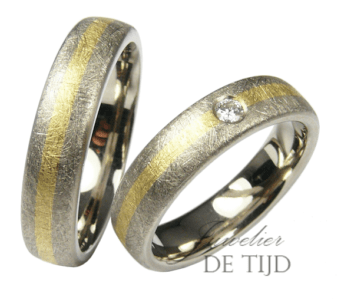 Bi-color wit/geel gouden Trouwringen met briljant geslepen diamant