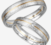 Bi-color wit/geel gouden Trouwringen met 1 briljant geslepen diamant