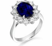 14 karaats wit gouden entourage ring met saffier en briljant geslepen diamant