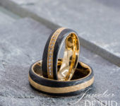 Abrikoos gouden met carbon Trouwringen en 13 briljant geslepen diamant 6mm breed