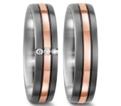 Bicolor titanium trouwringen met briljanten