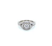 Witgouden verlovingsring met diamanten en saffieren