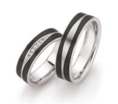 Platina 600 trouwringen met carbon 0,102ct