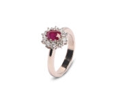 Witgouden entouragering met Burma robijn onverhit 0,95ct