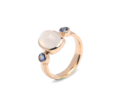 Gouden ring Lava met maansteen en saffier