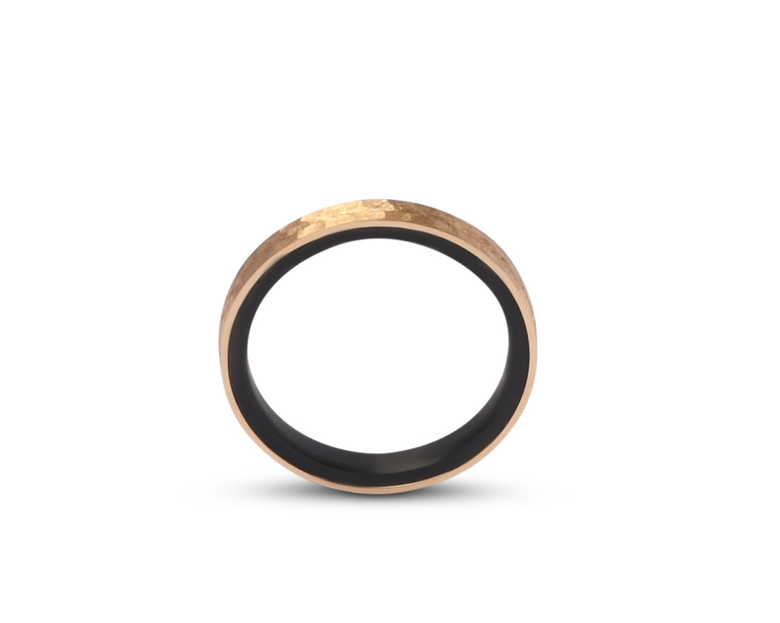 Bicolor geelgoud en zirkonium hamerslag ring